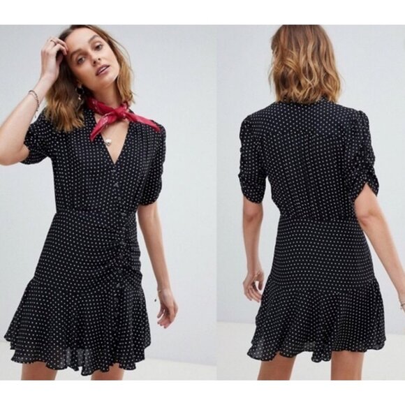 Free People Pippa Polka Dot Print Mini Dress Ruched Romantic Feminine Girly Boho - Picture 6 of 14